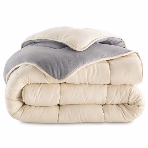 Manta polar reversible IDMarket Zoe de microfibra antibacterial, color gris y beige, An/P: 220 x 240 cm