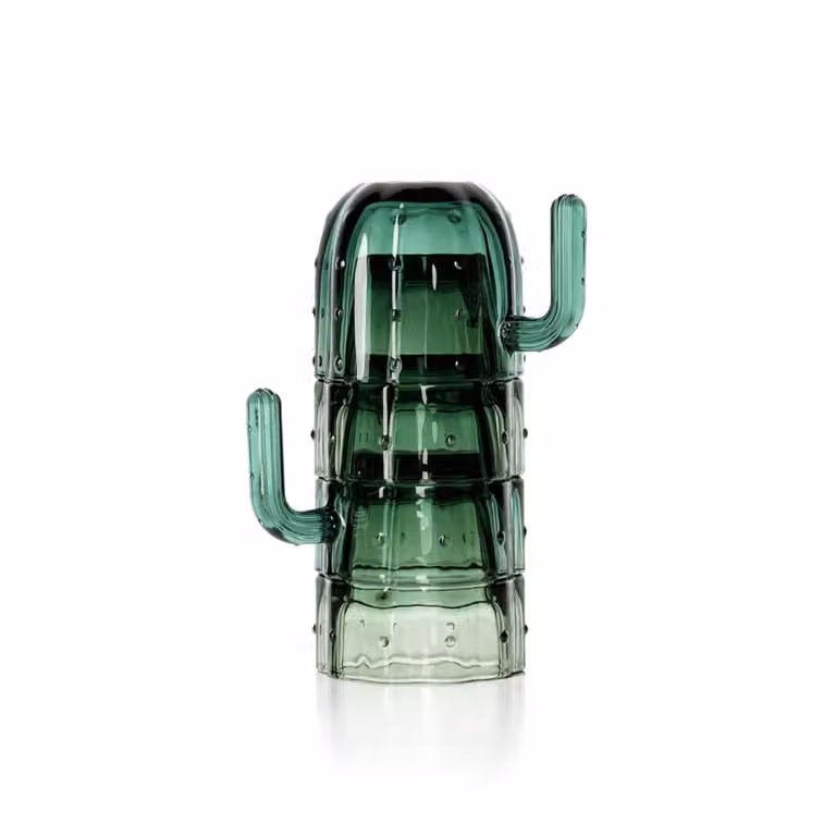 Set de 4 vasos de agua de cristal Bazar Bizar en color verde, apilables, An/P/Al: 12,1 x 12,1 x 7,9 cm