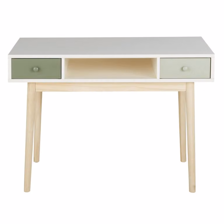 Escritorio infantil retro Maisons du Monde en blanco y verde con acabado mate y estructura de madera y MDF