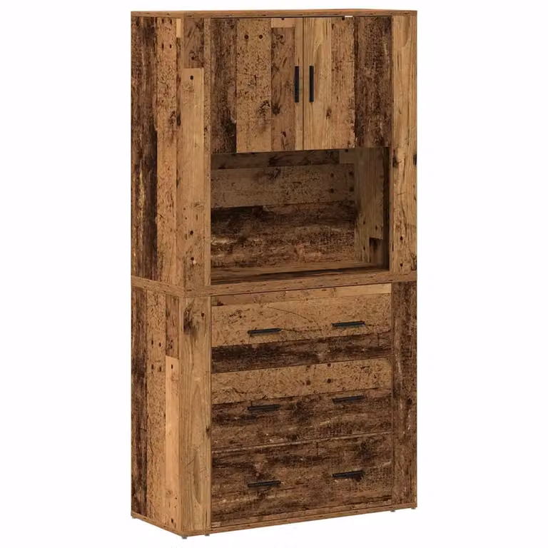 Aparador alto vidaXL de madera vieja y metal en color marrón para salón o comedor An/P/Al: 80 x 33 x 150 cm