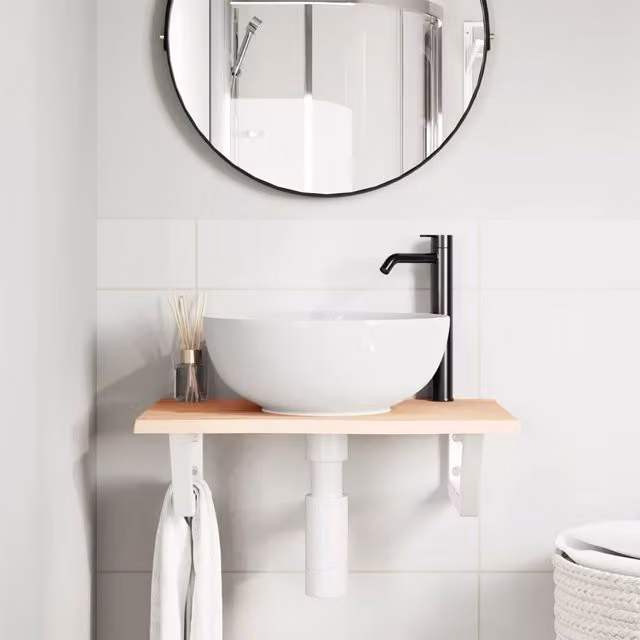 Estante de lavabo de pared SYFAX de madera de roble y metal en color blanco