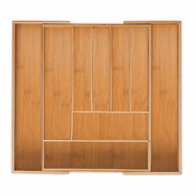Cubertero extensible Relaxdays de bambú y MDF con compartimentos, color marrón natural, An/P/Al: 49,5 x 44,5 x 5 cm