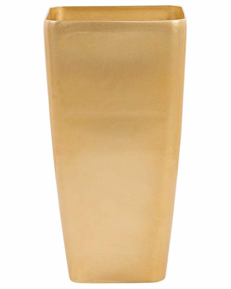 Maceta de exterior rectangular de piedra Beliani en color dorado, An/P/Al: 40 x 40 x 76 cm