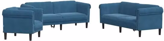 Juego de sofás de 3 piezas vidaXL tapizados en terciopelo azul con diseño moderno para salón