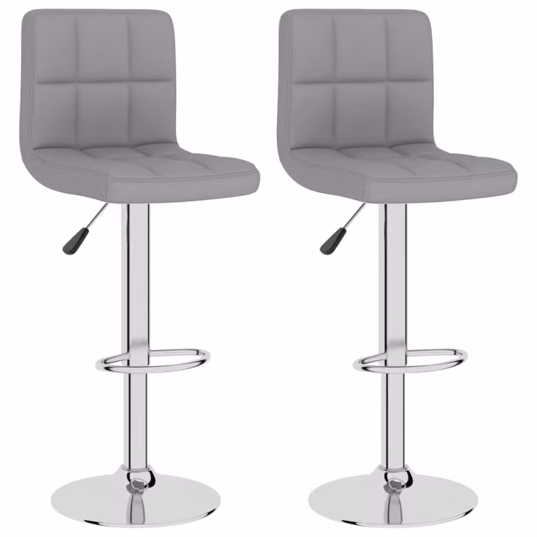 Set de 2 taburetes Syfax para cocina y comedor en tela gris claro con estructura de metal