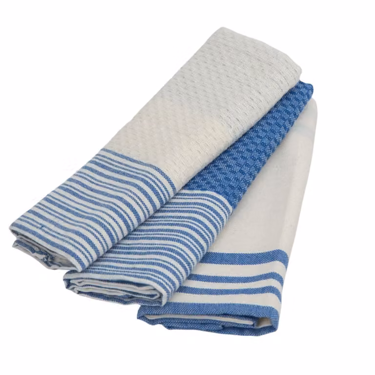 Set de 3 paños de cocina Mahdia de algodón azul con diseño de rayas, An/Al: 45 x 70 cm