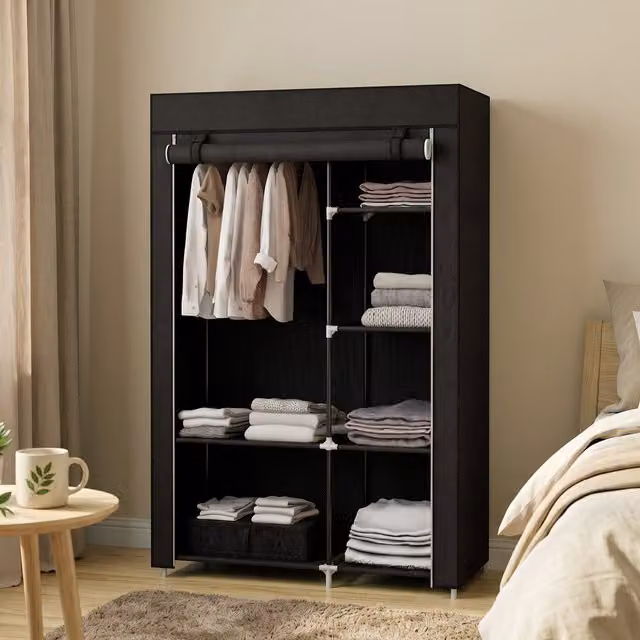 Armario de tela Homcom con estructura de metal y persiana enrollable en color negro, An: 103 cm, P: 43 cm, Al: 162.5 cm