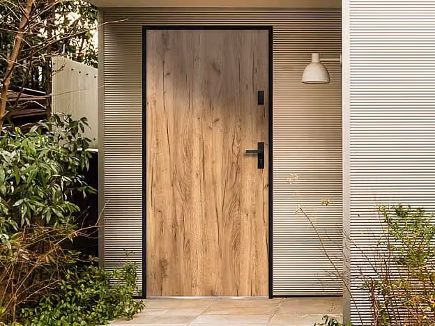 Puerta de entrada de acero de VENTE-UNIQUE en color marrón y beige, apertura izquierda, An: 99,0 cm, Al: 206,5 cm