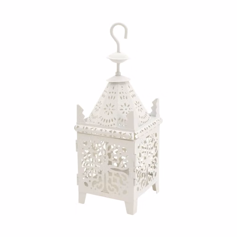 Farol de metal blanco de estilo marroquí para colgar de Mobili Rebecca