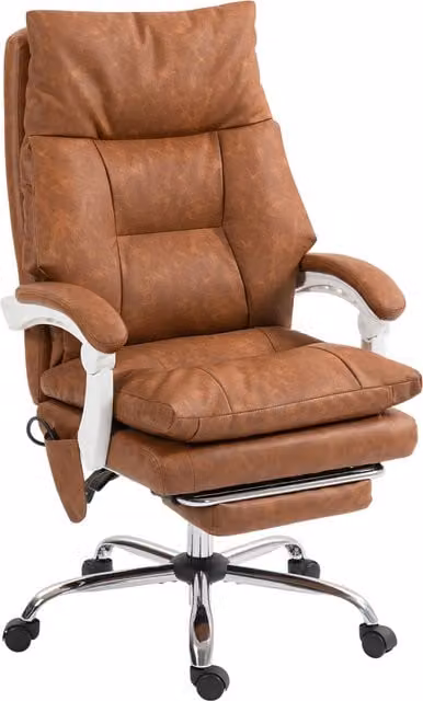 Silla de escritorio ejecutiva HOMCOM con soporte lumbar inflable, tapizada en PU marrón, con reposapiés y respaldo reclinable ajustable