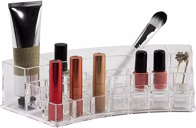Organizador de cosméticos curvo Trade Shop Traesio con 19 compartimentos de acrílico transparente