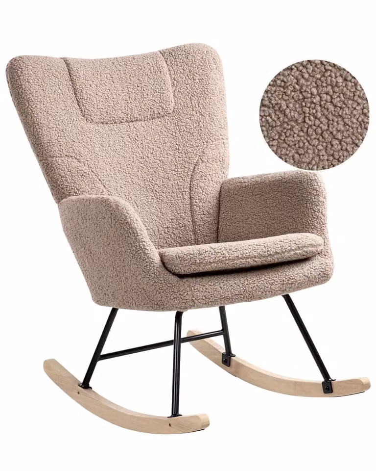 Mecedora Beliani de estilo escandinavo con tapicería de tejido bouclé en color gris pardo y reposabrazos