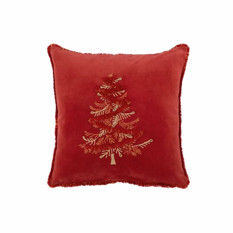 Cojín cuadrado J-line de tela roja para Navidad, An/An/Al: 45 x 45 x 3,75 cm