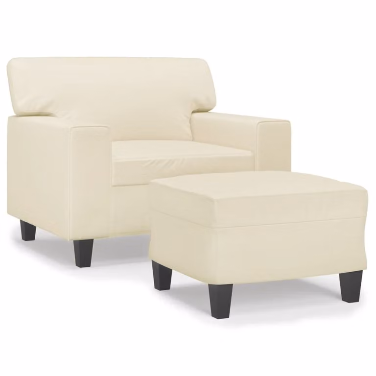 Sillón relax con taburete vidaXL en cuero sintético color beige