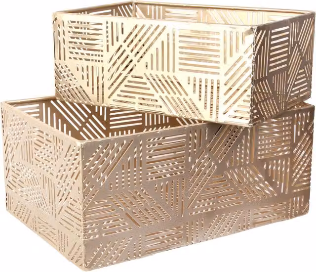 Set de 2 cestas de metal calado HOME DECO FACTORY para almacenaje y decoración en color dorado