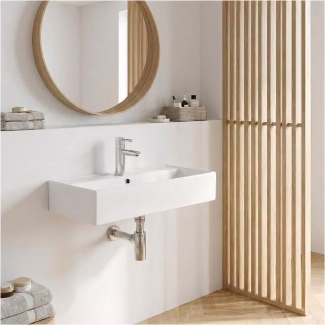 Lavabo de sobreponer rectangular Zoe de MOB IN en cerámica blanca, An: 65 cm, P: 31 cm, Al: 14,5 cm