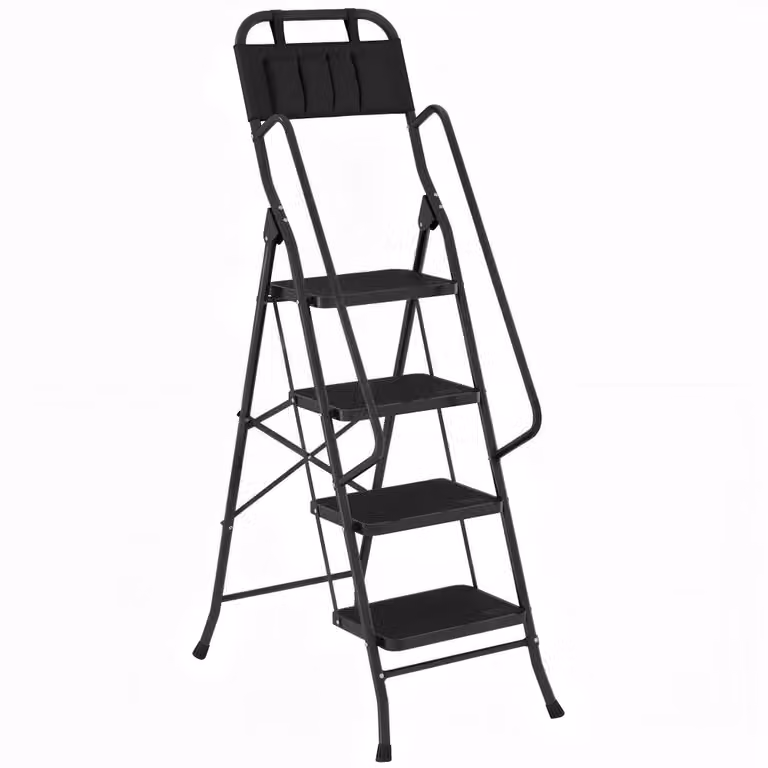 Escalera plegable Homcom de acero en color negro, An/P/Al: 50 x 83 x 157,5 cm