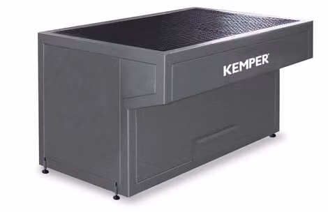 Mesa de soldadura manual sólida Kemper con cajón de residuos integrado y toma de conexión de Ø 250 mm, color gris, An/P/Al: 150 x 80 x 85 cm