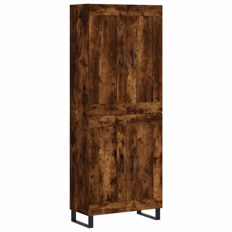 Aparador alto vidaXL de madera contrachapada y metal en roble ahumado para salón o comedor, An/P/Al: 69,5 x 34 x 180 cm