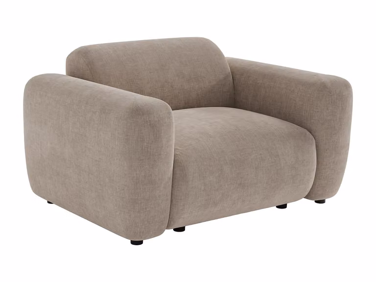 Sillón clásico POGNI de Maison Céphy en tela beige y marrón con reposabrazos