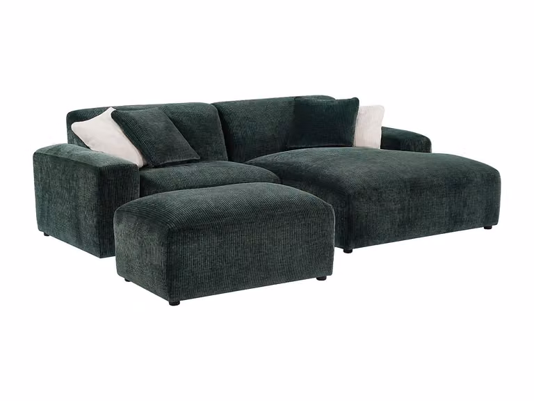 Sofá rinconera derecha con chaise longue Tirono de Maison Céphy en pana color verde