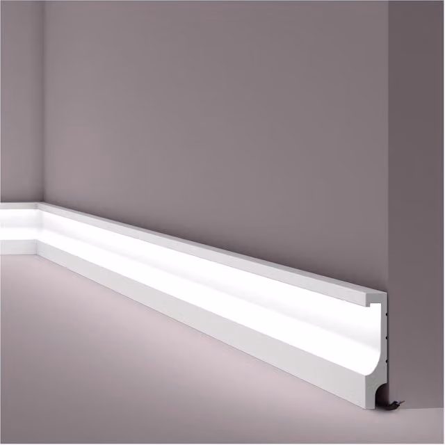 Rodapié NMC Wallstyl Noel Marquet para iluminación indirecta, moldura decorativa de diseño moderno en color blanco, longitud 2 m