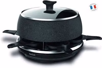 Set de Raclette Tefal Cheese N'co RE12C812 Negro para 6 Personas con Placa Lisa y Vajilla de Gres