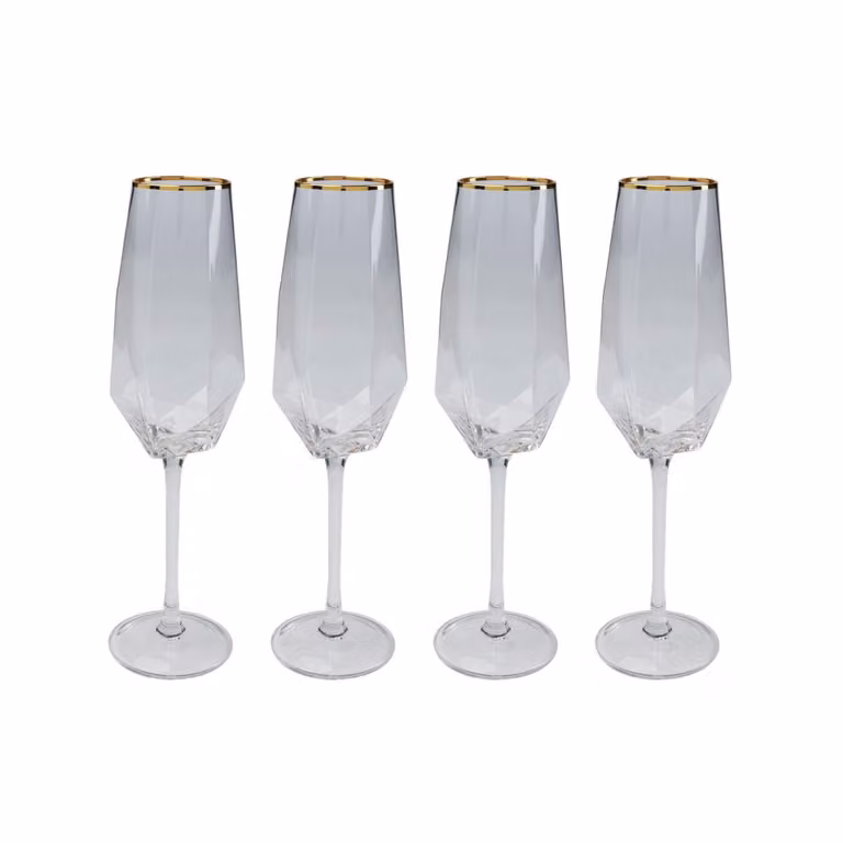 Juego de 4 copas de champán Kare Design de cristal transparente con borde dorado