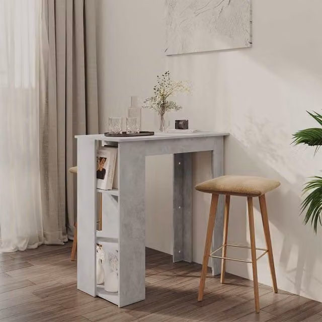 Mesa bar con estante vidaXL de contrachapado gris mate, An/P/Al: 102 x 50 x 103,5 cm