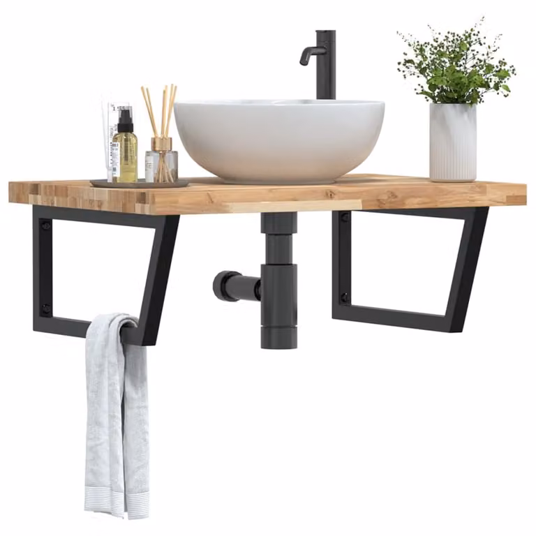 Estante de lavabo de pared Syfax en madera de acacia y metal color marrón