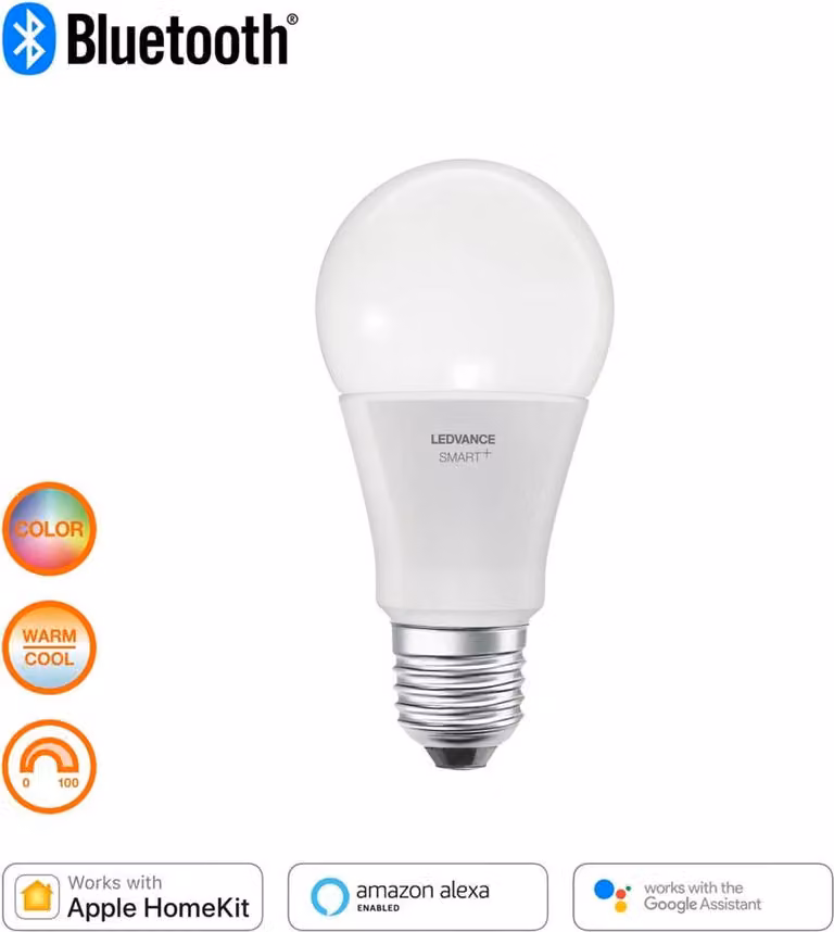 Pack de 4 bombillas LED Smart+ BT LEDVANCE con casquillo E27, regulables y multicolor RGB, compatibles con Amazon Alexa y Google Assistant