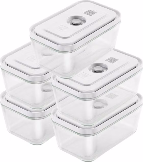 Set de 5 recipientes de vacío ZWILLING FRESH & SAVE de vidrio en color gris y transparente, apilables y aptos para congelador