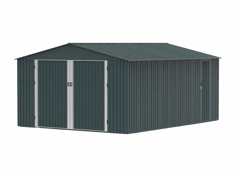 Garaje de acero galvanizado RIDOSO con puerta de servicio, color verde, 19 m²