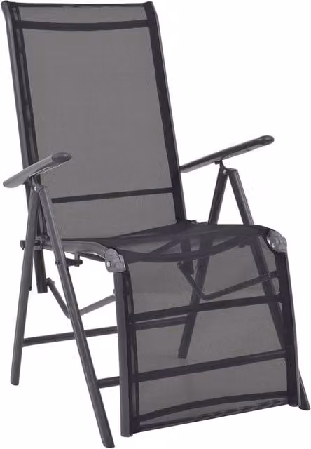 Tumbona reclinable SYFAX de aluminio negro con textilene y reposacabezas ajustable