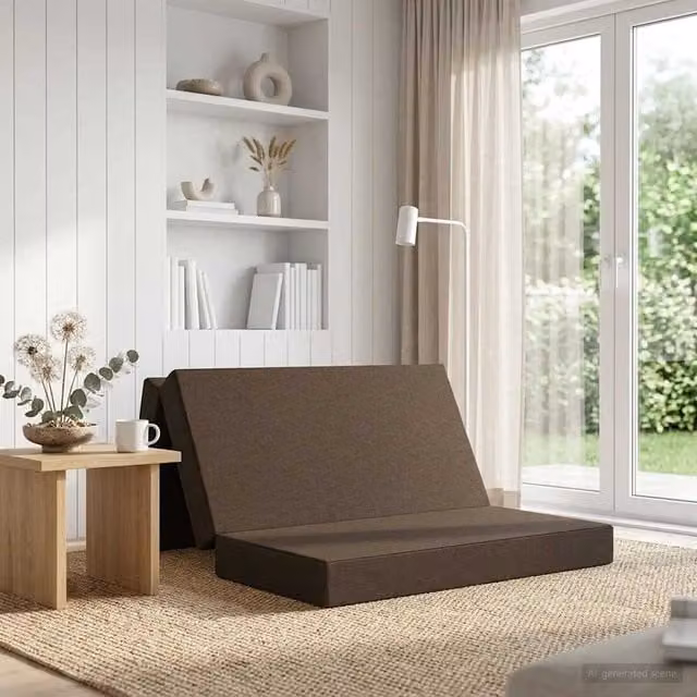 Sofá cama plegable vidaXL en color gris topo con estructura tapizada y An/P/Al: 140 x 67 x 45 cm