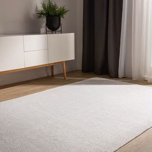 Alfombra de algodón Benuta Basic Ron de color blanco, tejida a mano con estilo minimalista, An: 240 cm, P: 340 cm