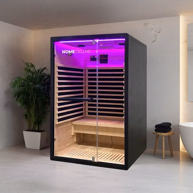 Cabina de infrarrojos Home Deluxe NERO M de madera en color negro para 2 personas, An/P/Al: 190 x 120 x 105 cm