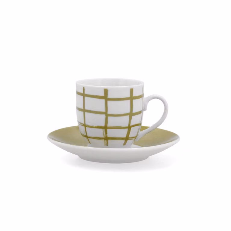 Juego de 6 tazas de café con plato Kansas de Quid en porcelana blanca y verde de 9 cl