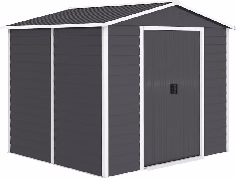 Caseta de jardín moderna Northio de acero galvanizado y plástico, color gris, con puerta doble y techo a un agua, An/P/Al: 240 x 206 x 198 cm