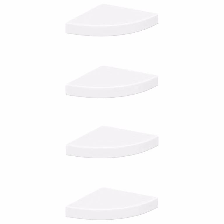 Set de 4 estantes de esquina flotantes vidaXL en MDF y metal, color blanco mate, An/P/Al: 25 x 25 x 3,8 cm