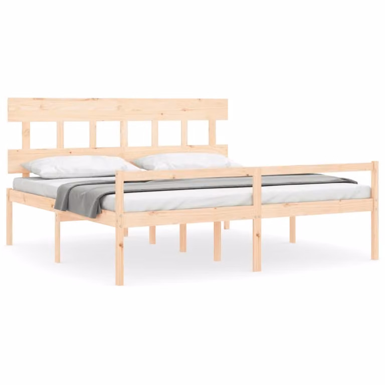 Cama para personas mayores vidaXL de madera maciza de pino con cabecero estilo rústico 200 x 200 cm