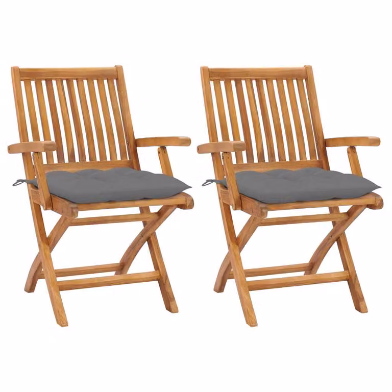 Set de 2 sillas de jardín Syfax de madera de teca con cojines grises y reposabrazos