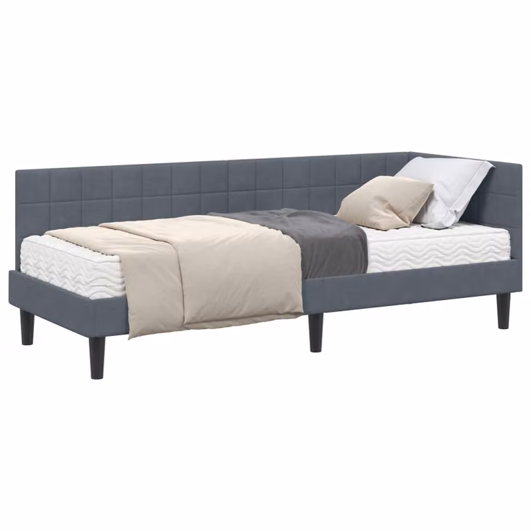 Estructura de cama de esquina con 2 colchones vidaXL en gris, tapizada en terciopelo y madera, An/P/Al: 200 x 90 x 72 cm