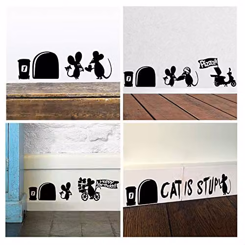 Pegatinas de pared de vinilo removibles ufengke con diseño de agujeros de ratón en color negro para decorar la habitación de niños, salón o dormitorio