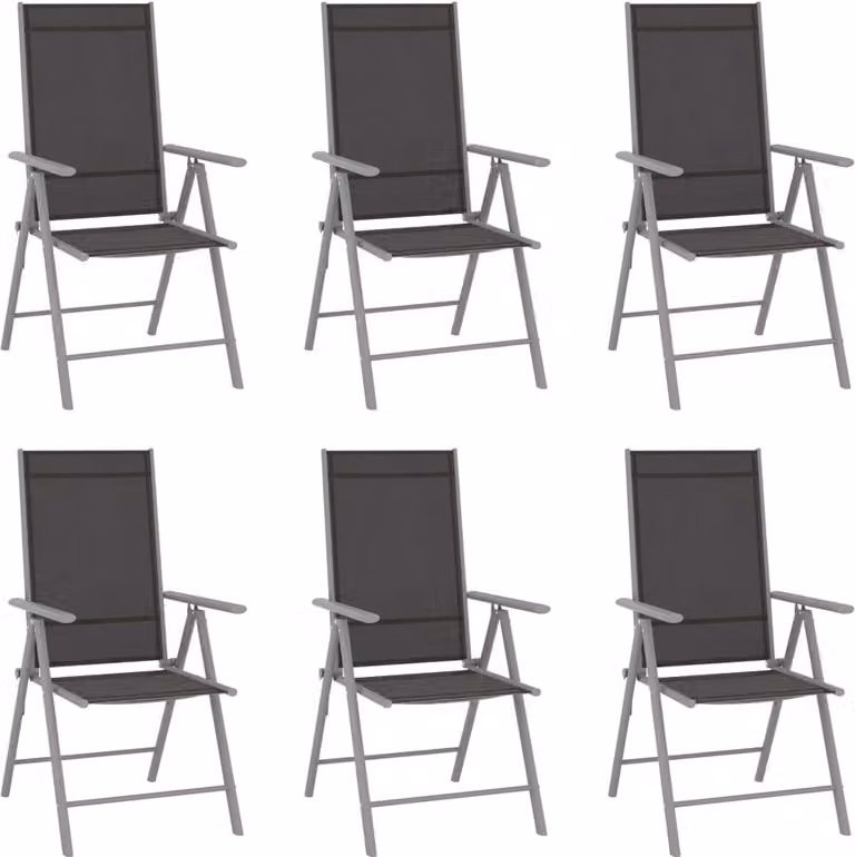 Set de 6 sillas de jardín plegables Syfax en textilene negro y plata con reposabrazos