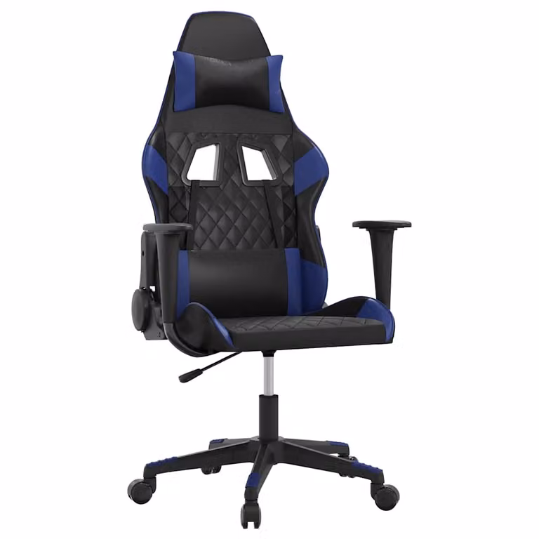 Silla gaming con masaje vidaXL en cuero sintético color negro y azul