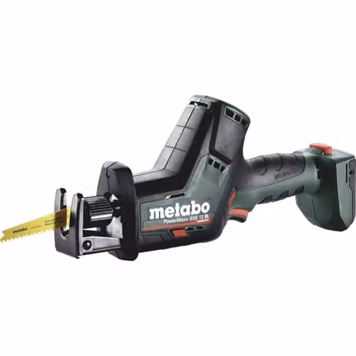 Sierra de sable inalámbrica Metabo PowerMaxx SSE 12 BL con batería de litio de 12 V en color negro y verde