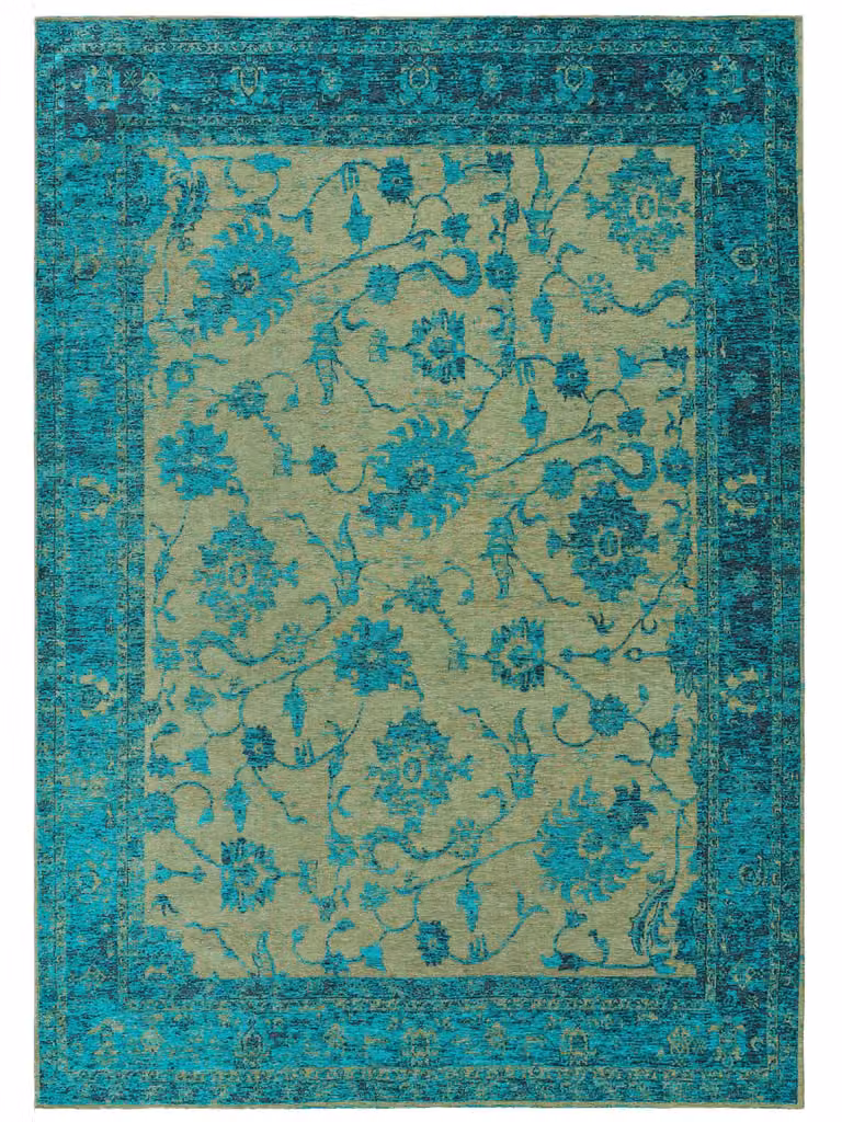 Alfombra de tejido plano Benuta en color turquesa y azul, diseño patchwork clásico, An/P: 240 x 340 cm