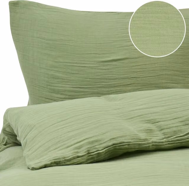 Conjunto de funda de edredón y fundas de almohada Beliani de muselina de algodón moderna en color verde Sumner, An/P/Al: 220 x 240 cm y 50 x 70 cm