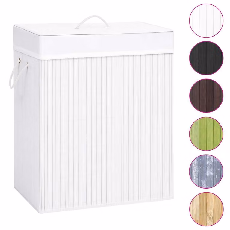 Cesto para la ropa sucia de bambú vidaXL con 2 secciones y bolsa extraíble, color blanco, 100 l